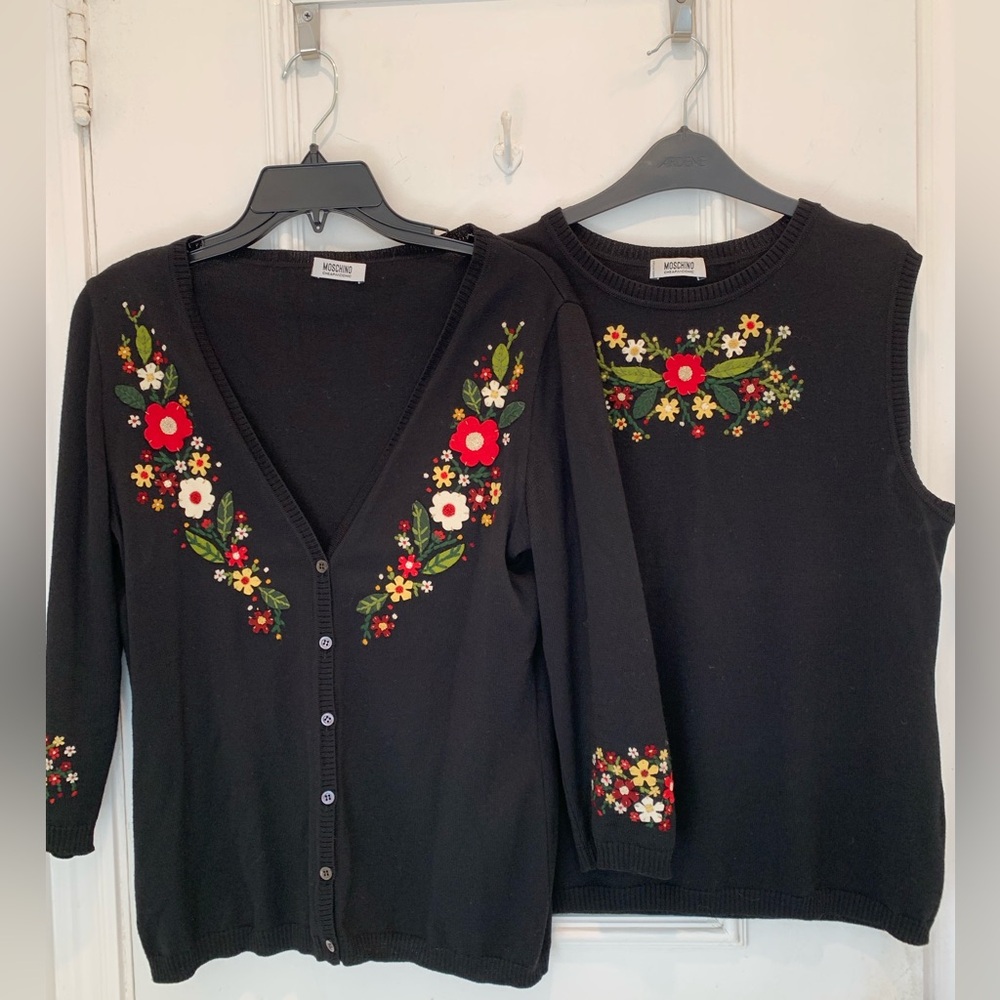 Moschino Cheap and Chic black floral cardigan set. Size 12